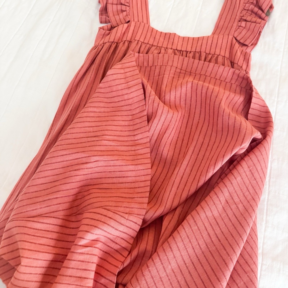 A New Day Linen Dress XS Red Orange Stripe Maxi Flutter Sleeve Bump Friendly - Picture 8 of 9